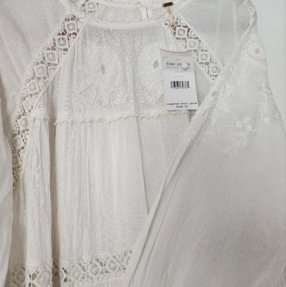 Free People NWT Piece Of Your Heart Floral Embroidered Lace Mini Dress Ivory S - Picture 4 of 8